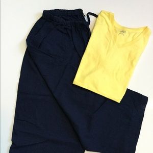 Navy Linen Capris with Elastic Waist